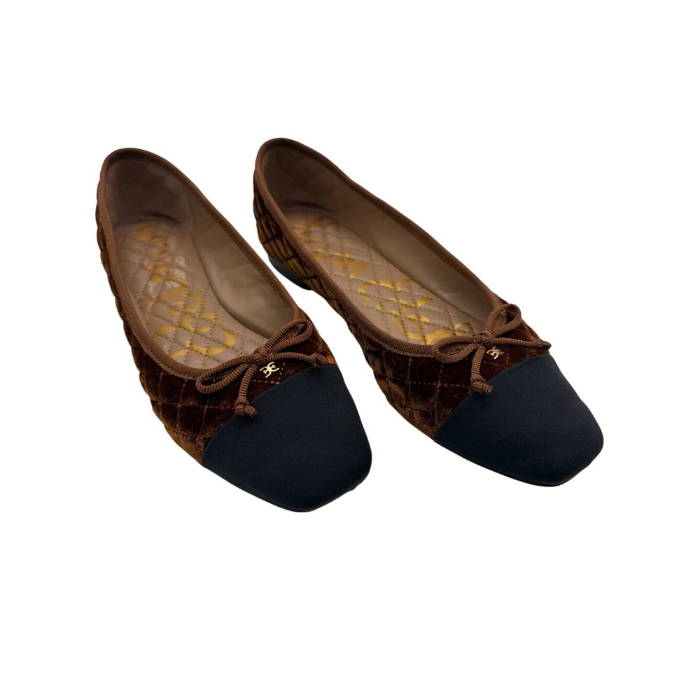 Sam Edelma Marilyn Camel Velvet Cap Toe Ballet Flat Size 8.5